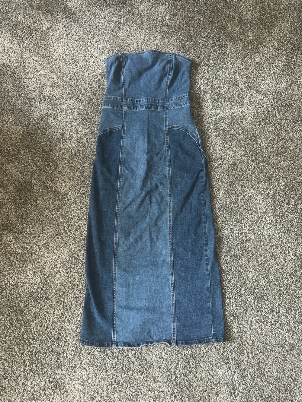Forever 21 Strapless Two-Tone Denim Midi Dress - Blue